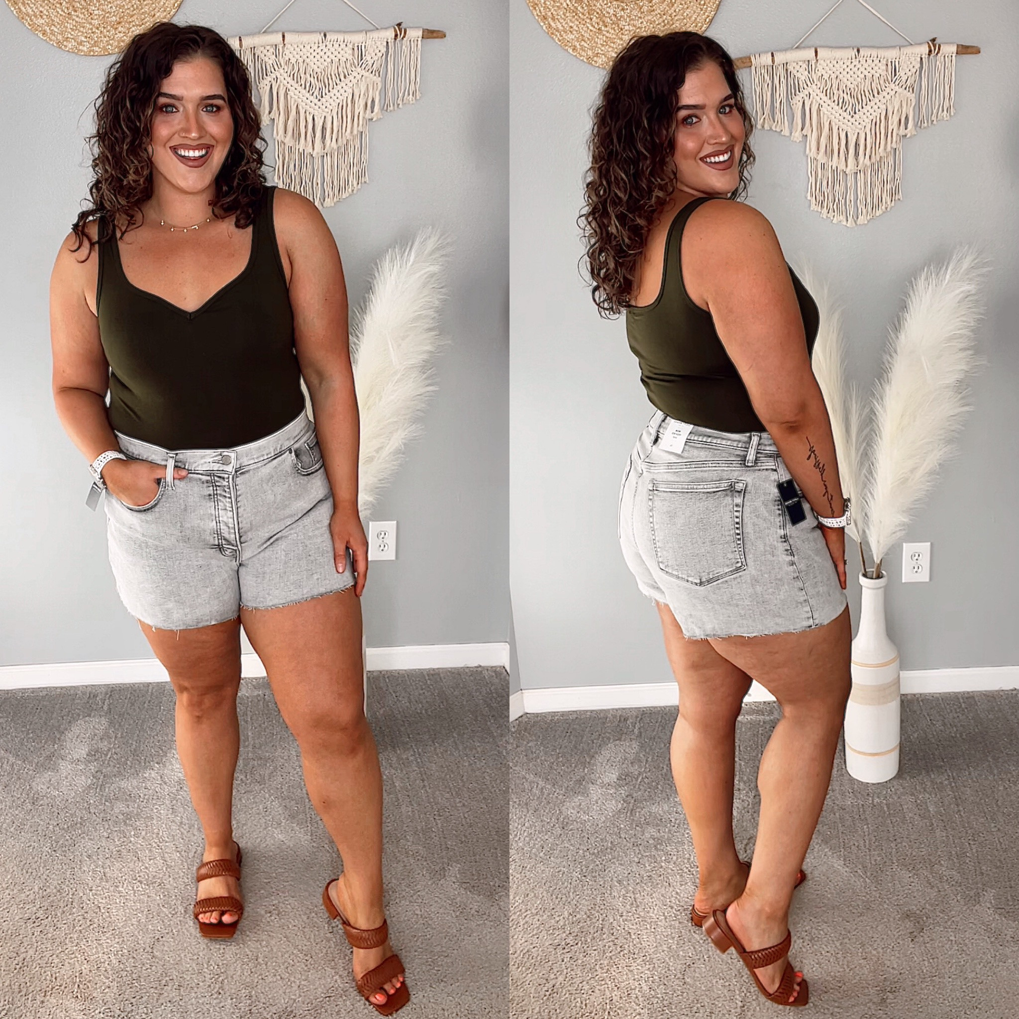 Midsize curvy jean shorts on Amazon! 
Shorts: 33
Bodysuit: XL 
Bodysuit, denim shorts, sandals, summer outfits, spring style 
Linking other Lucky Brand shorts as well! 
#midsizeoutfits #shorts #jeanshorts #denimshorts #affordablefashion #bodysuit #sandals #luckybrand #curvydenim #styleinspo #ootd #casualoutfits 

#LTKstyletip #LTKSeasonal #LTKcurves