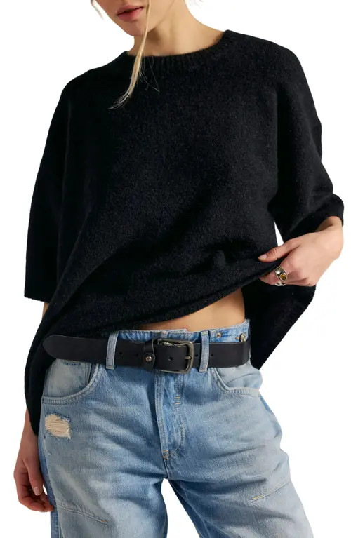 Free People Margot Oversize Short Sleeve Sweater in Black at Nordstrom, Size Medium | Nordstrom