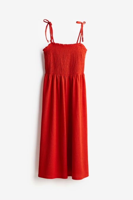 Red smocked midi dress - Memorial Day outfit - Fourth of July outfit - summer 4th of July outfit 

#LTKstyletip #LTKfindsunder50 #LTKSeasonal