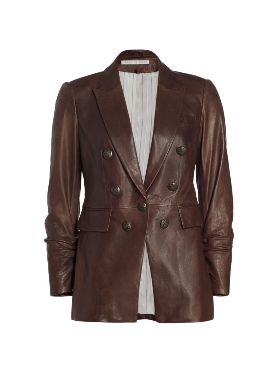 Veronica Beard Oneta Dickey Double-Breasted Leather Blazer | Saks Fifth Avenue