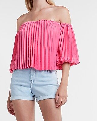 Pleated Puff Sleeve Off The Shoulder Top | Express