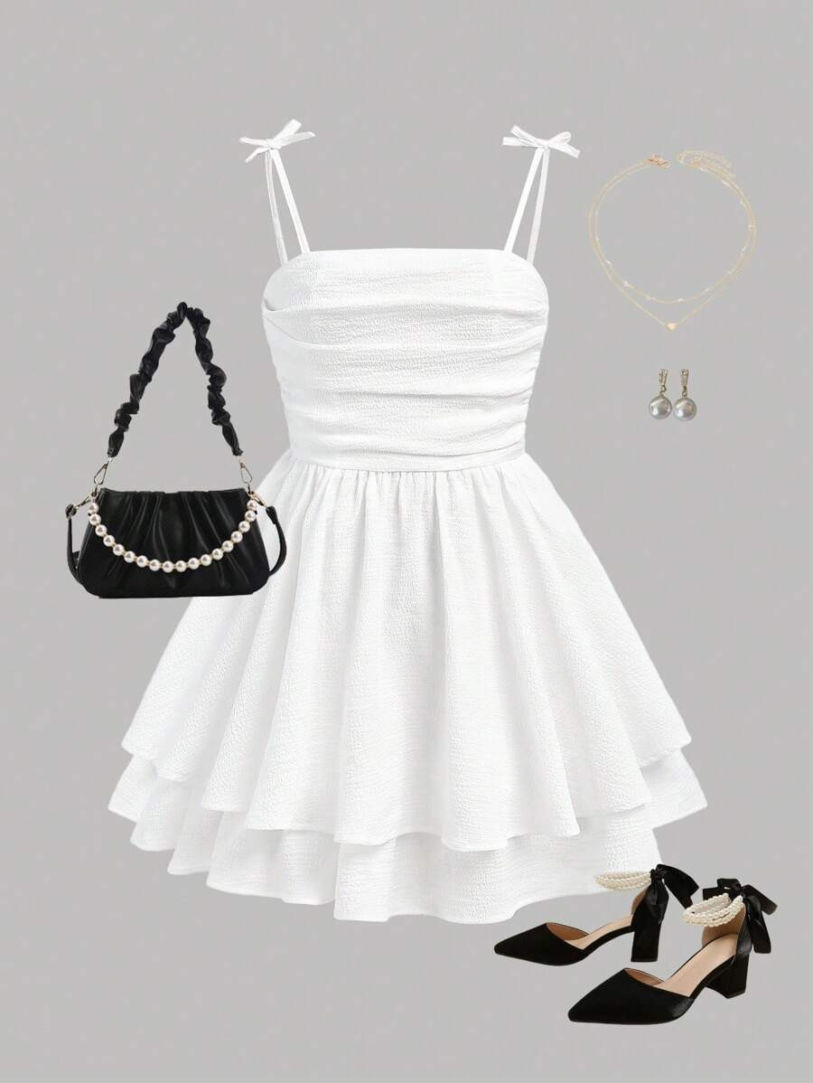 SHEIN Bubble Crinkled Double Layered Skirted Cami Dress For Teen Girls | SHEIN