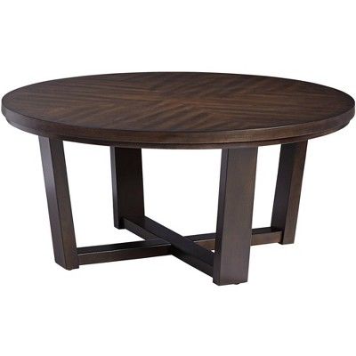 Elm Lane Farmhouse Modern Wood Round Coffee Table 40" Wide Dark Brown Crossed for Spaces Living R... | Target