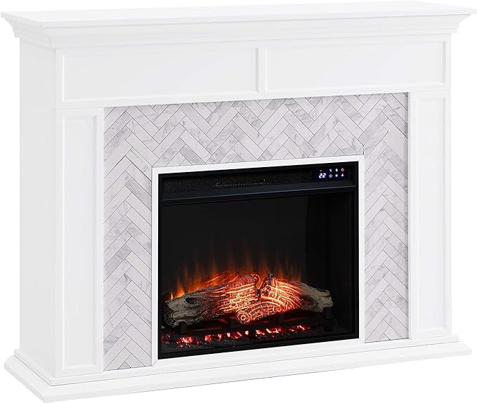 SEI Furniture Torlington Marble Tiled Electric Fireplace, New White/Gray Marble | Amazon (US)