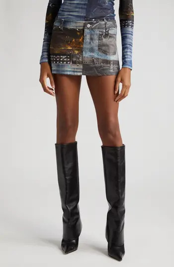 Miaou Trompe l'Oeil Patchwork Denim Miniskirt | Nordstrom | Nordstrom