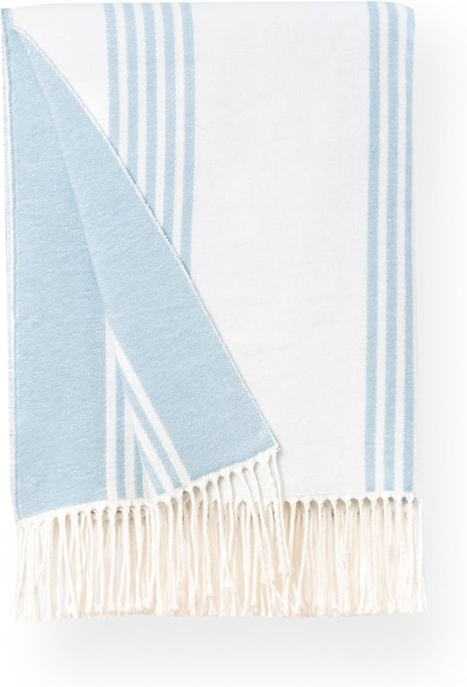 Hofdeco Premium Coastal Decorative Throw Blanket for Patio Couch Sofa, Baby Blue Vertical Stripes... | Amazon (US)