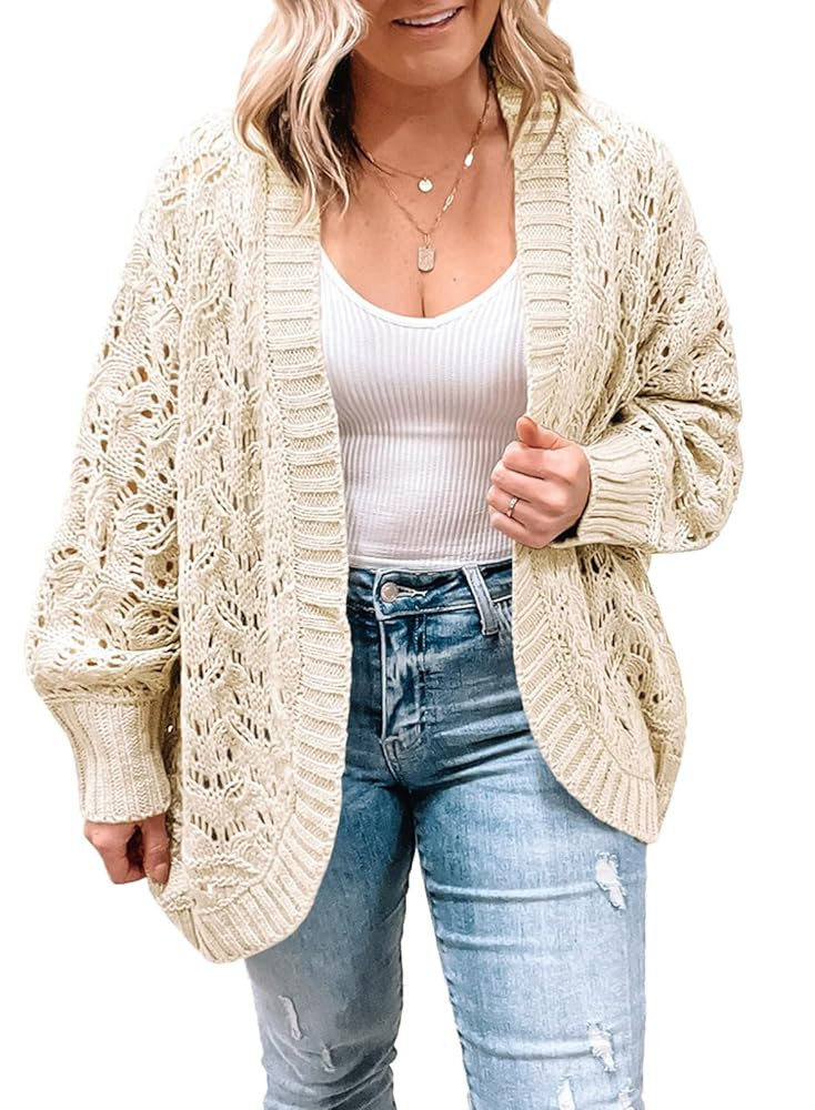 Eytino Womens Plus Size Crochet Cardigan Sweater Long Sleeve Hollow Out Open Front Cardigans Outw... | Amazon (US)
