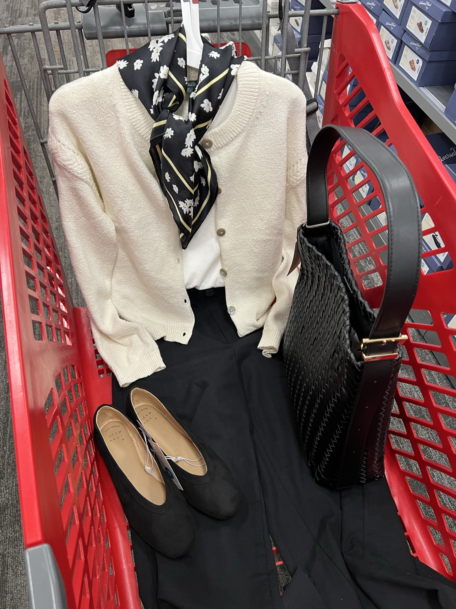 Target outfit idea for work with this cardigan, boatneck tank, wide leg past and square scarf. I think this would look really cute on someone! 💕🥰 #targetstyle 

#LTKWorkwear #LTKSaleAlert