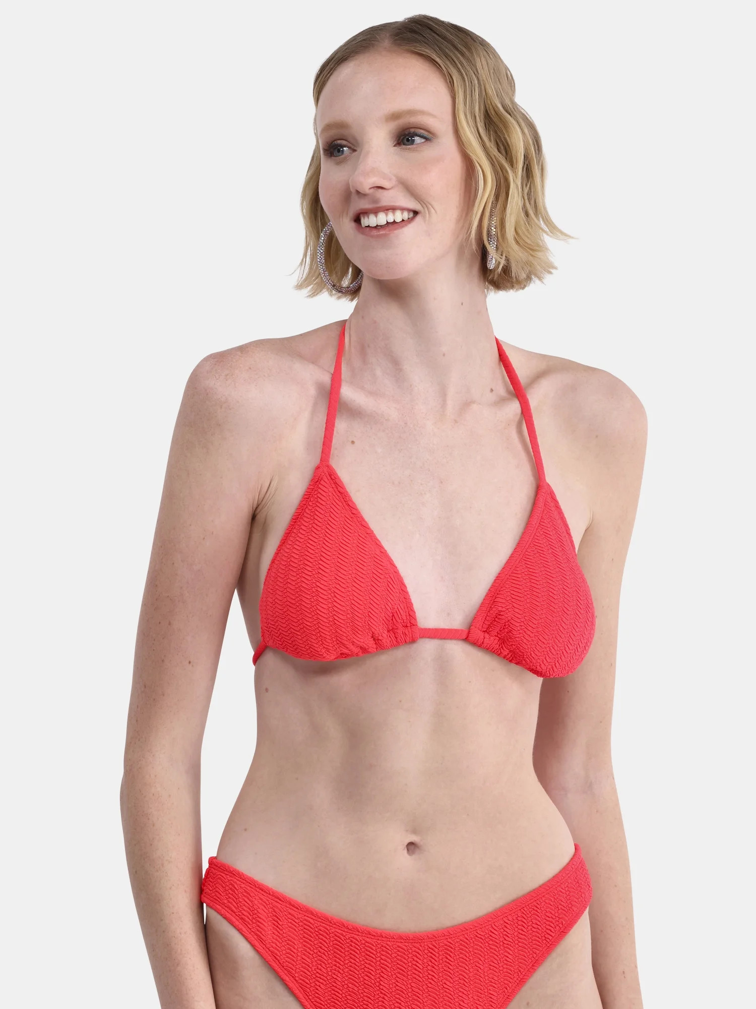 No Boundaries Herringbone Crinkle Triangle Bikini Top, Women's | Walmart (US)