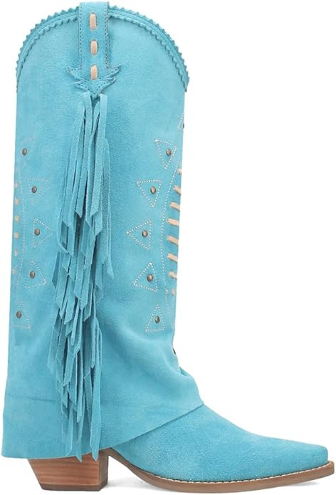 Dingo Womens Spirit Trail Studded Embroidered Fringe Snip Toe Pull On Casual Boots Knee High Mid ... | Amazon (US)