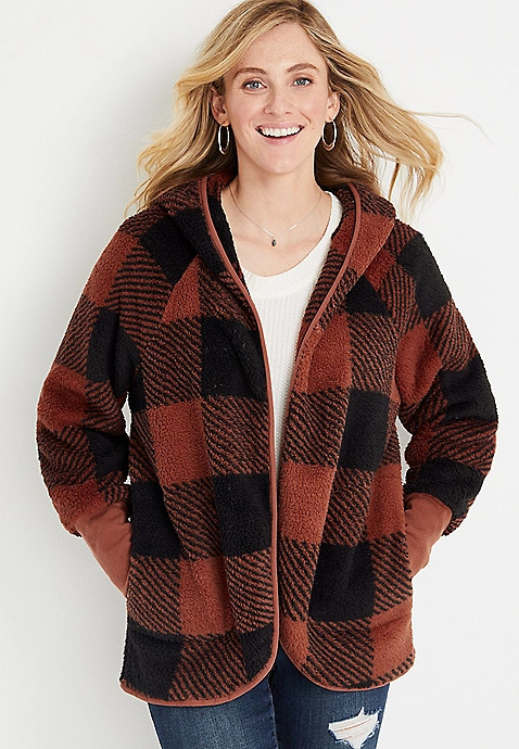 Buffalo Plaid Sherpa Cardigan | Maurices