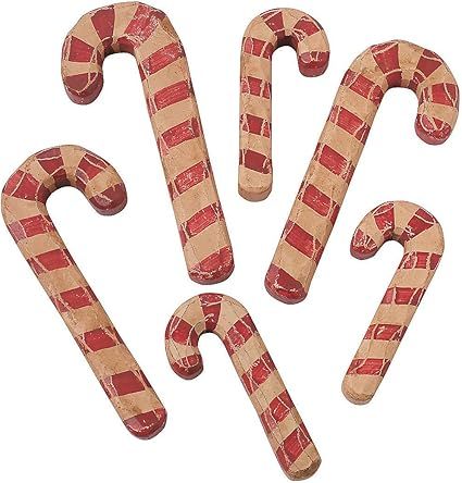 Fun Express Vintage Wood Carved Candy Canes (Set of 6) Rustic Christmas Decor | Amazon (US)