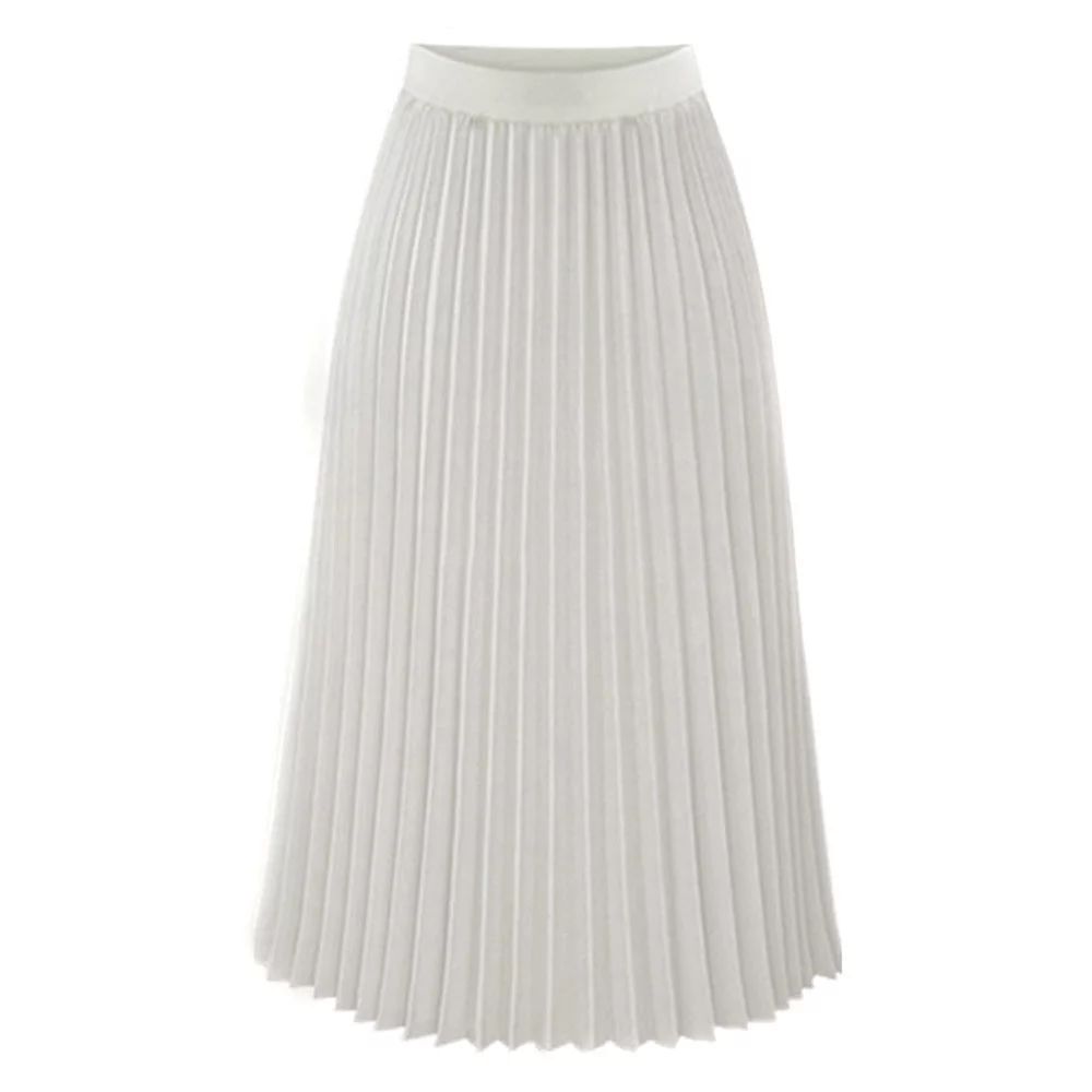 MRULIC skirts for women Elegant Solid Midi Skirt Waist Elastic Pleated Womens Maxi Skirt White + ... | Walmart (US)