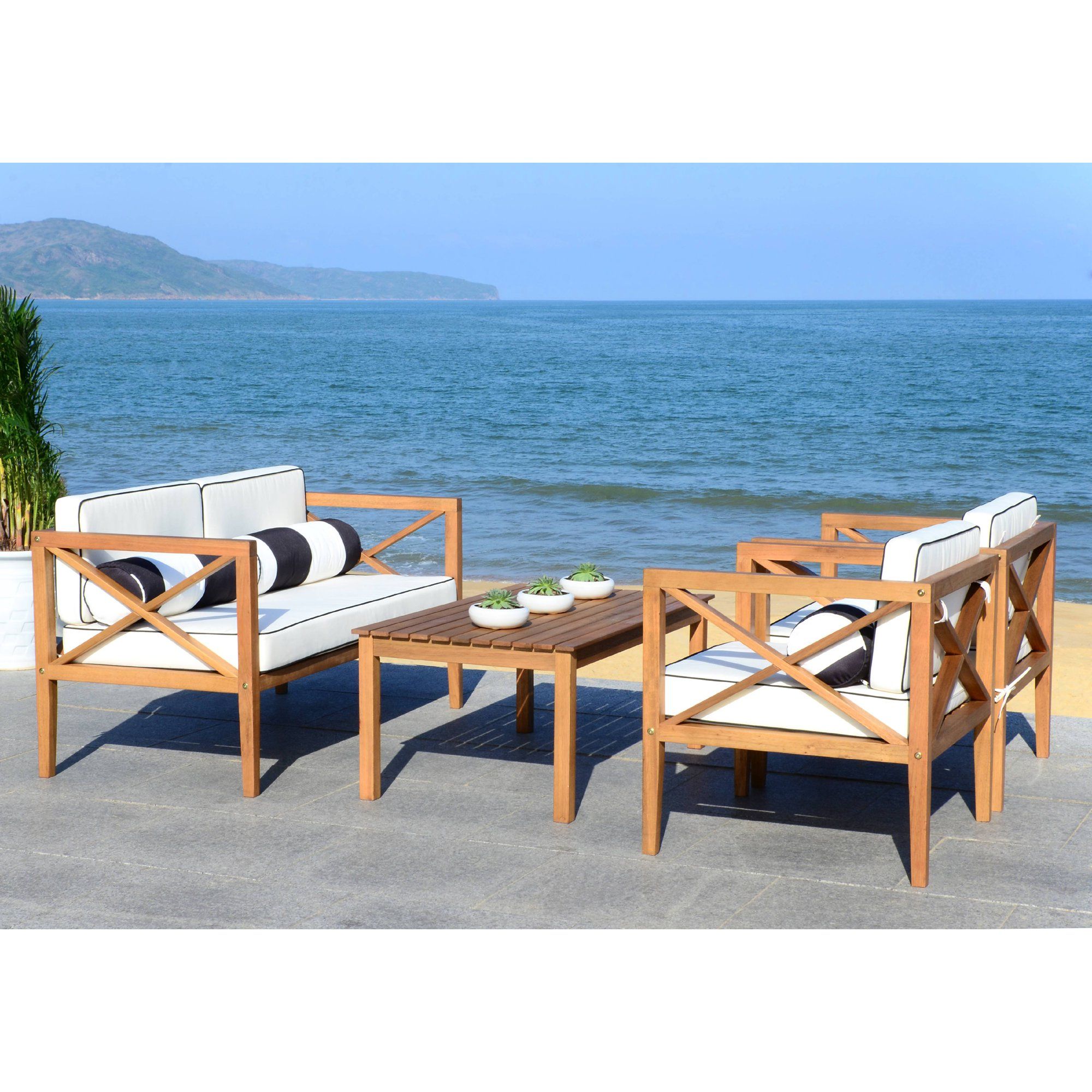 Safavieh Nunzio 4 Piece Outdoor Set with Accent Pillows | Walmart (US)