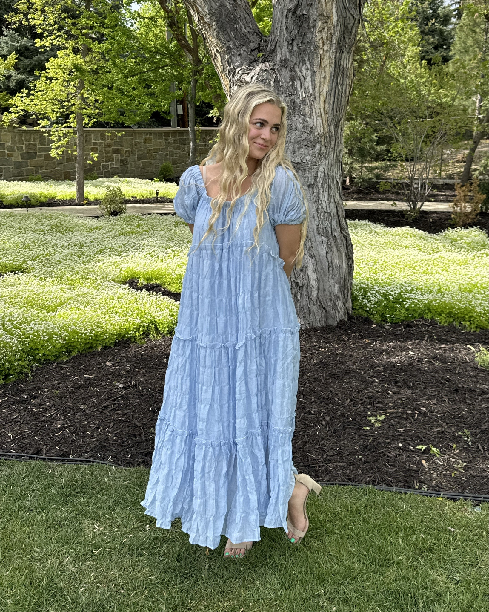 knee length dresses for ladies Sydnee Cotton Maxi Dress in Light Blue main image 1