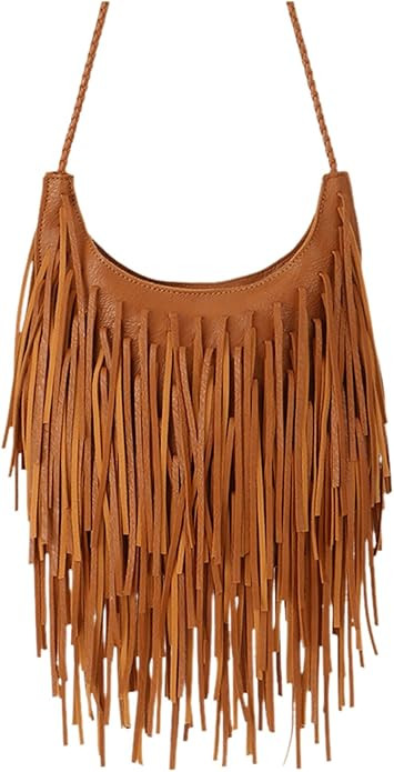 Oweisong Leather Fringe Bag for Women Boho Crossbody Purse Suede Western Fringe Purse Vintage Hob... | Amazon (US)