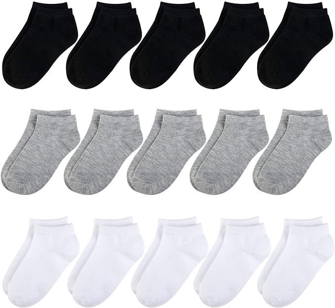 BOOPH 15 Pcs Kids Socks for Boys Girls Half Cushion Low Cut Athletic Ankle Socks | Amazon (US)