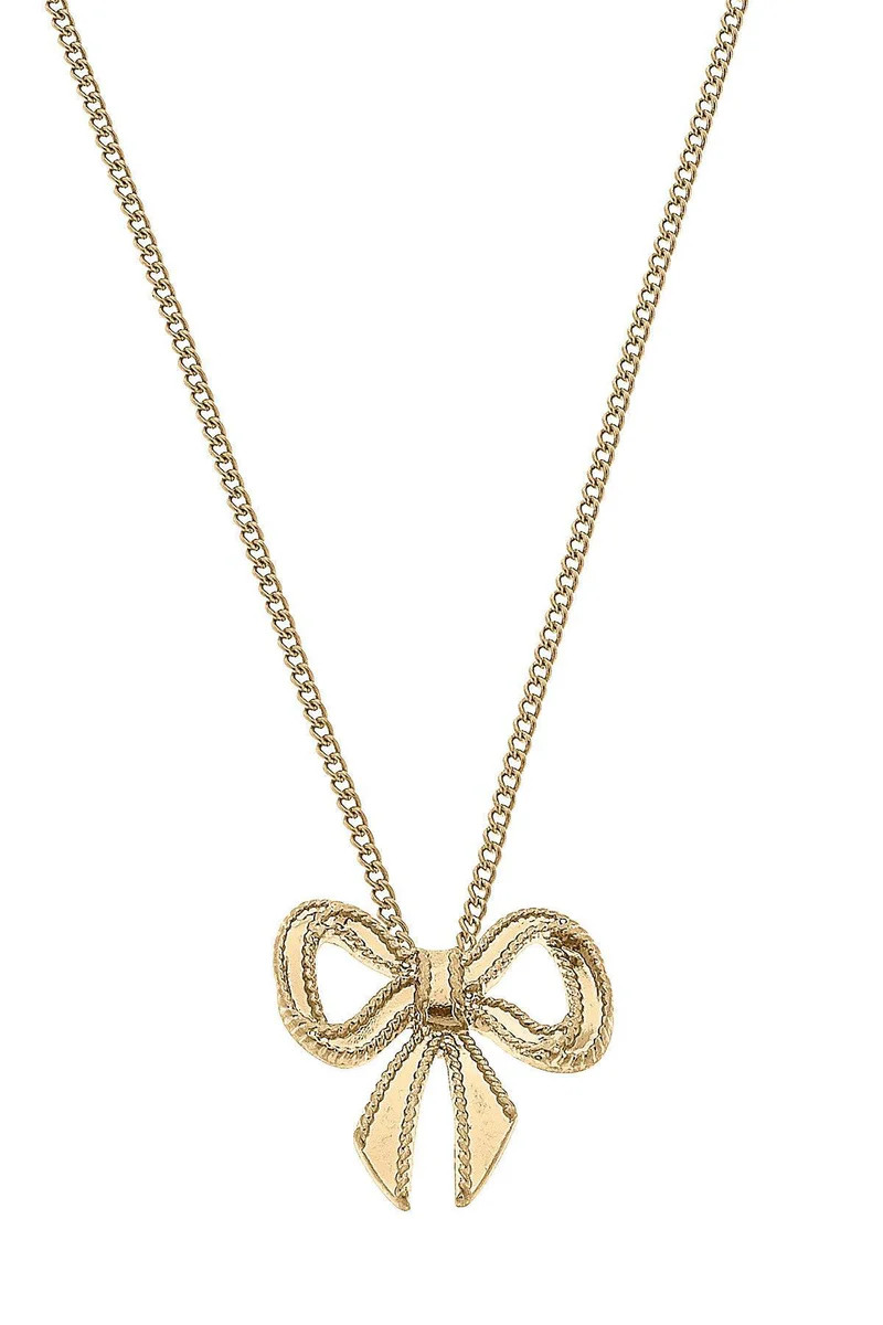 Dominique Bow Pendant Necklace in Worn Gold | CANVAS