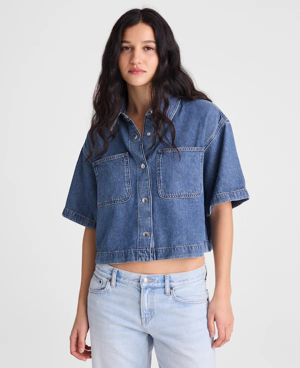 Boxy Crop Button-Up Shirt in Airy Denim | Madewell
