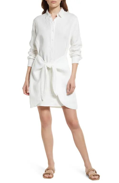 Rails Nadia Tie Waist Linen Shirtdress in White at Nordstrom, Size Large | Nordstrom