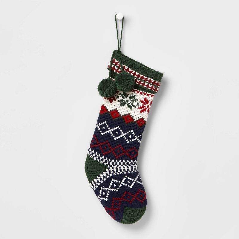 20" Fair Isle Snowflakes Knit Christmas Stocking - Wondershop™ | Target