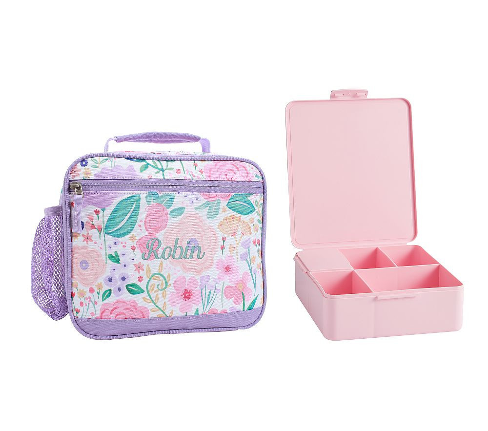 Mackenzie Lavender Floral Blooms Lunch & Bento Bundle: Cold Pack, Light Pink Bento | Pottery Barn Kids