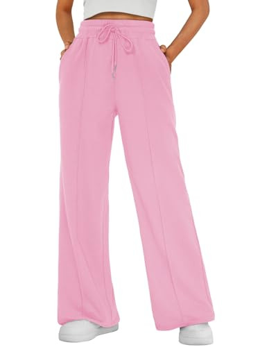 AUTOMET Womens Wide Leg Sweatpants Flare Lightweight Baggy Straight Leg Pants Oversized Joggers Fall Fashion 2025 Pink XL | Amazon (US)