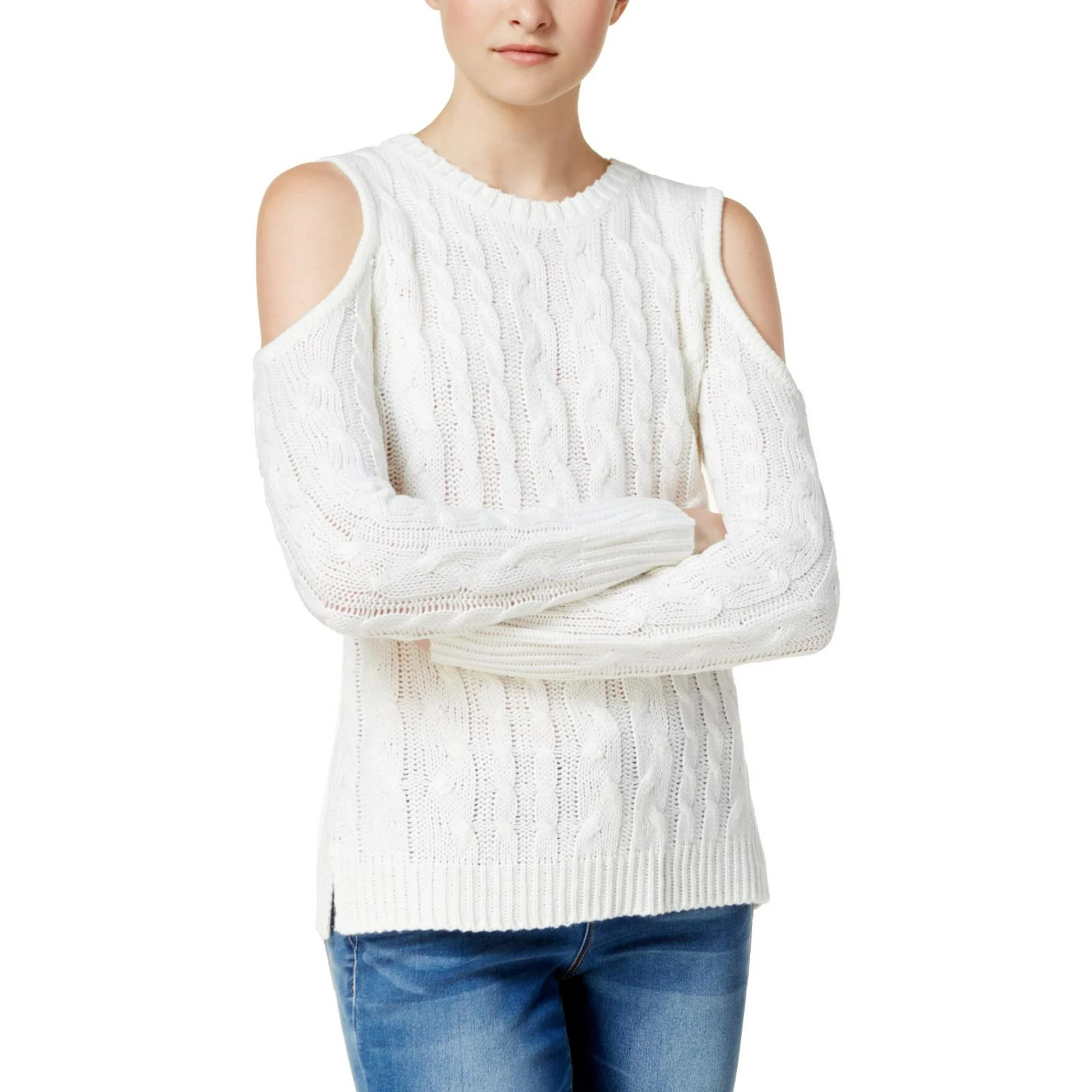 Hippie Rose Womens Juniors Cable Knit Cold Shoulder Pullover Sweater | Walmart (US)
