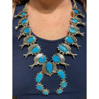 Vintage Large Squash Blossom Turquoise Necklaces/Blue Necklaces/Naja Pendant/Blue | Etsy (US)