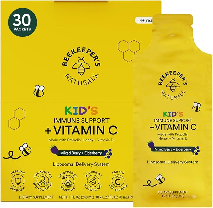 Beekeeper's Naturals Kid's Immune Liposomal Vitamin C, 500 mg Vitamin C, Elderberry, Vitamin D, P... | Amazon (US)