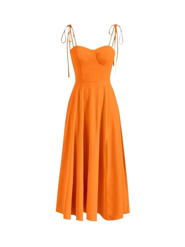 Maxi Dresses For Summer Womens Casual High Waist Orange Sleeveless Solid Bustier Cami Dress | Amazon (US)