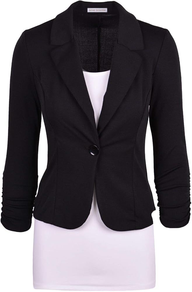 Auliné Collection Women's Casual Work Solid Color Knit Blazer | Amazon (US)