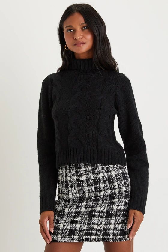 Snuggly Touch Black Cable Knit Turtleneck Sweater | Lulus (US)