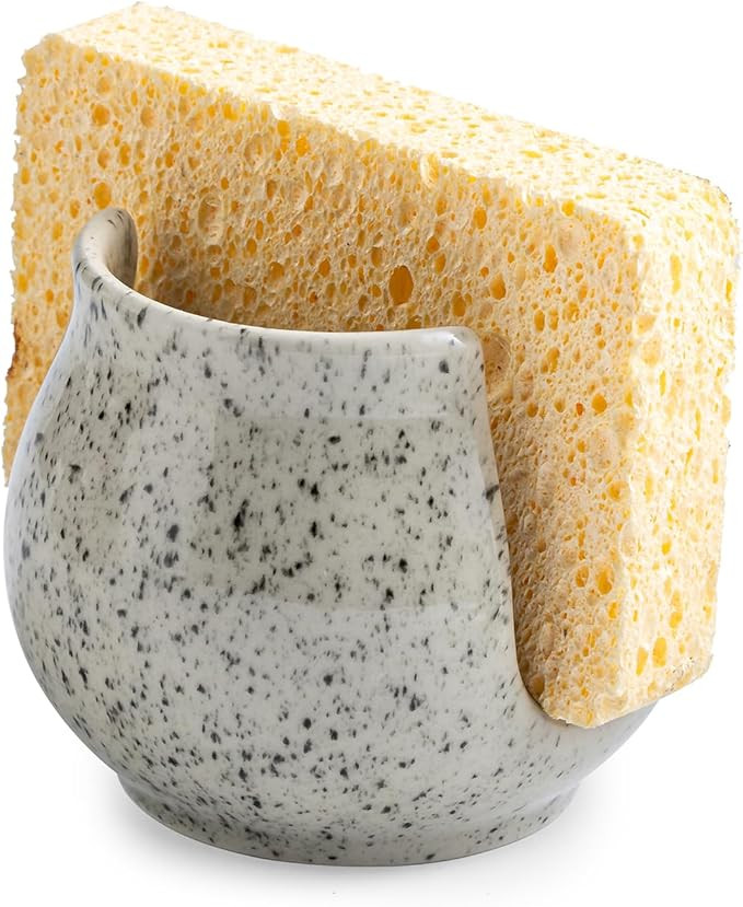 Sponge Holder for Kitchen Sink, Ceramic Dish Sponge Dish Rack Scrubby Caddy Kitchen Organizer Cut... | Amazon (US)