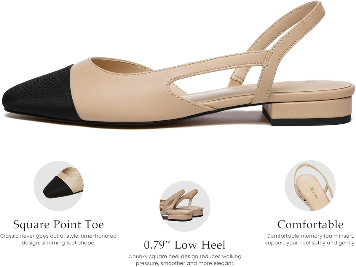 Athlefit Slingback Flats for Women Square Pointed Toe Two Toned Flats Wedding Pumps for Women | Amazon (US)