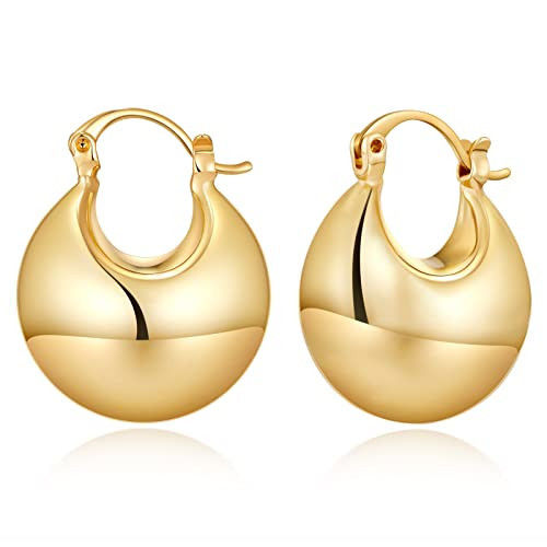 FAMARINE Gold Dome Hoop Earrings for Women Chunky Hoop Lightweight Earrings Gold Earrings | Amazon (US)