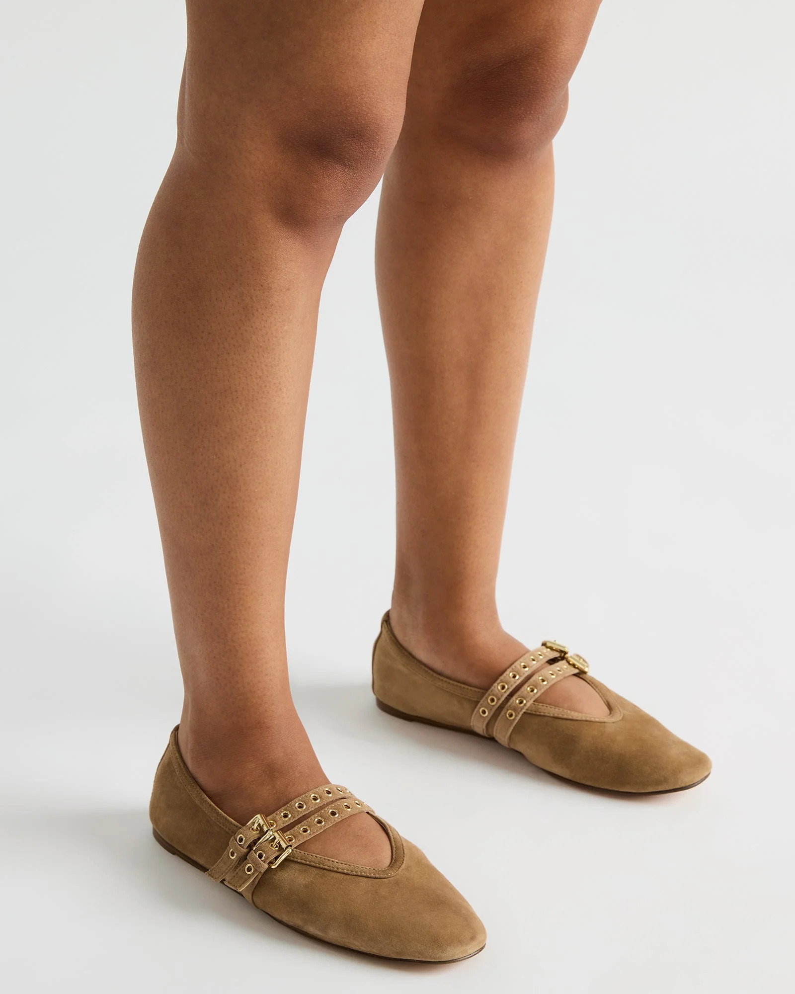 LYDIA Taupe Suede Square-Toe Mary Jane Ballet Women's Flat | Steve Madden (US)