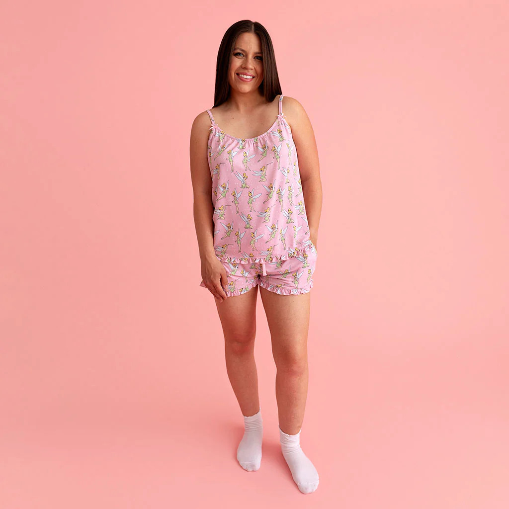 Fairy Pink Sleeveless Disney Tinker Bell Women's Ruffled Cami Short Set | Posh Peanut\u00ae | Posh Peanut