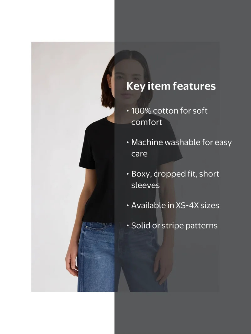 Free Assembly Women's and Women's Plus Cotton Cropped Boxy Tee with Short Sleeves, Sizes XS-4X | Walmart (US)