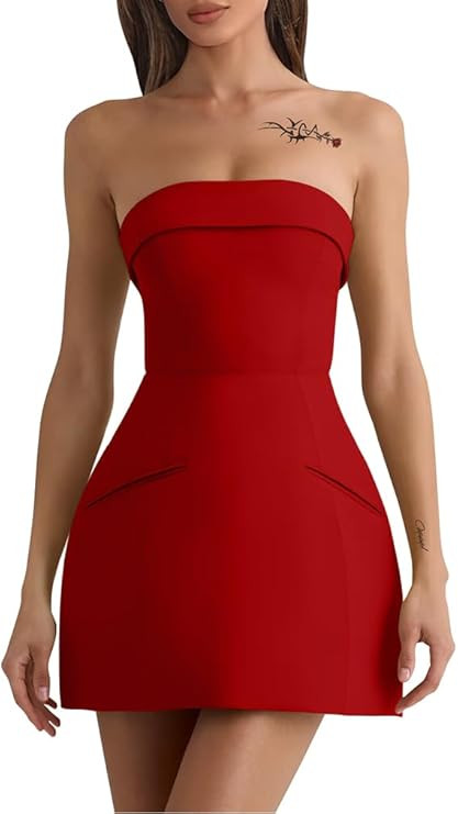 XXTAXN Women's Summer Sexy Sleeveless Tube Formal Party A-line Tulip Back Zipper Mini Dress | Amazon (US)