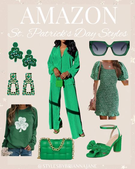 Amazon st. Patrick’s Day style ideas. 
#shamrcock#shamrockearrings#greendress#greenset 

#LTKstyletip #LTKparties #LTKSeasonal