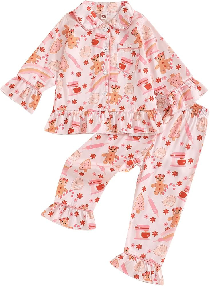 MAINESAKA Toddler Baby Girl 2 Piece Pajamas Set Long Sleeve Button Down Shirt Flare Pants Sleepwe... | Amazon (US)