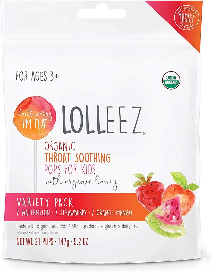 Lolleez Organic Sore Throat Cough Drops - Pops for Kids Made with Honey – 21ct Variety Pack (3 ... | Amazon (US)