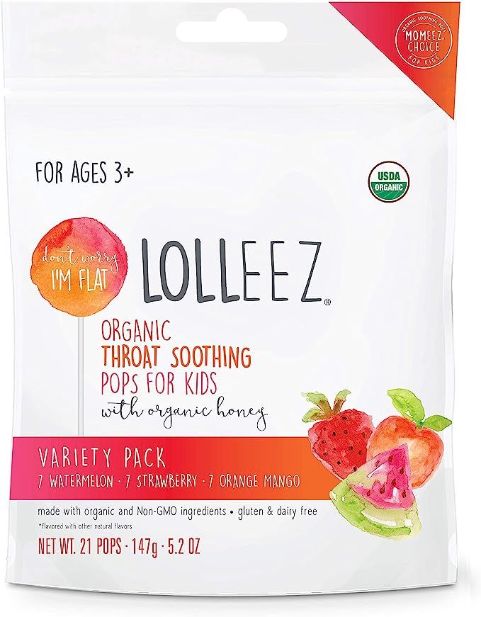 Lolleez Organic Sore Throat Cough Drops - Pops for Kids Made with Honey – 21ct Variety Pack (3 ... | Amazon (US)