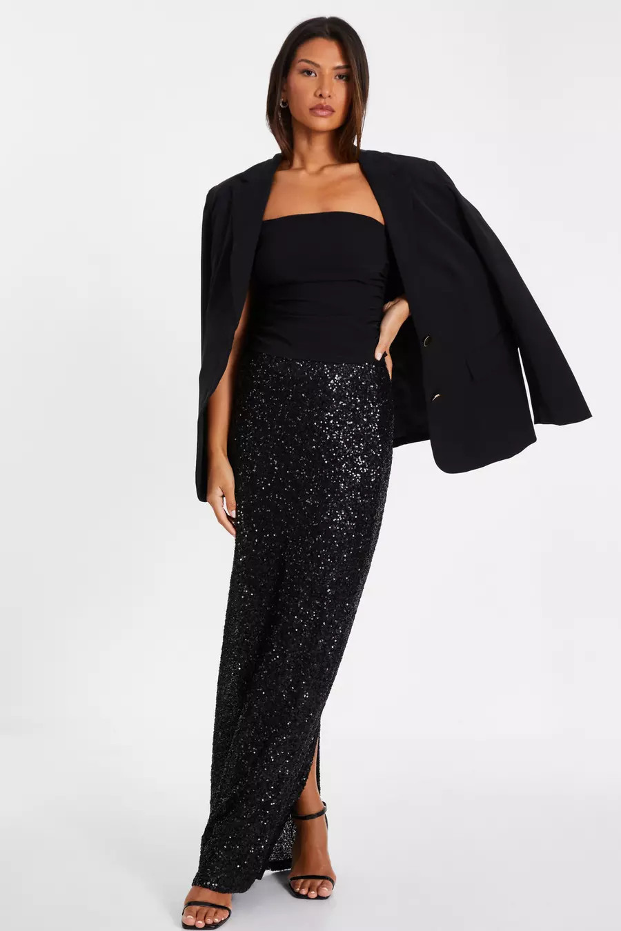 Black Sequin Maxi Skirt | Quiz Clothing