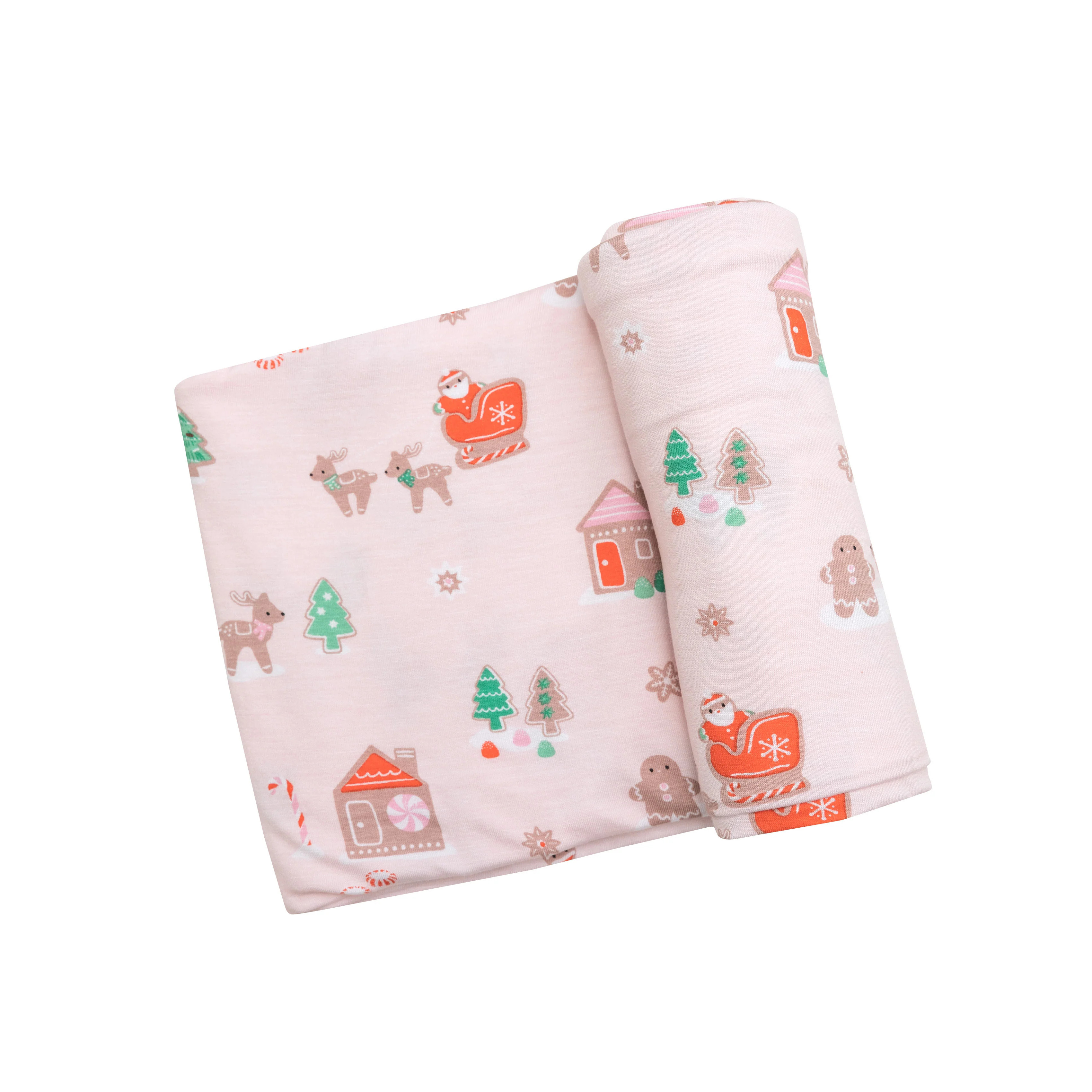 Stretch Swaddle, Pink Gingerbread Sleigh | SpearmintLOVE