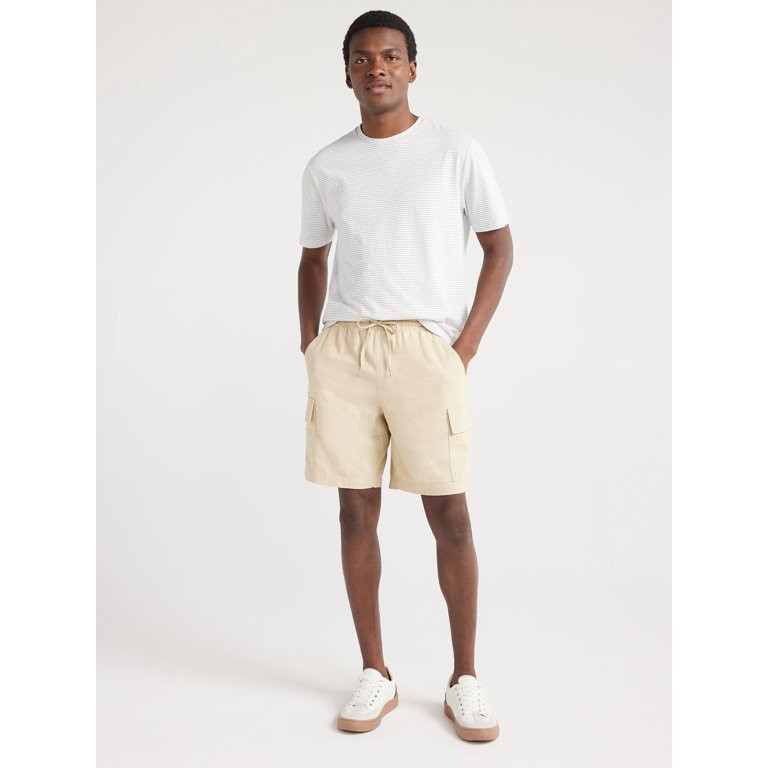 Free Assembly Men's Linen Blend Cargo Shorts with Drawstring Tie, 8" Inseam, Sizes S-XXXL | Walmart (US)