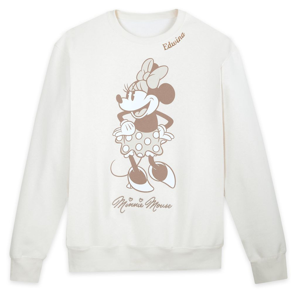 Minnie Mouse Signature Pullover Sweatshirt for Adults – Beige – Exclusive | Disney Store