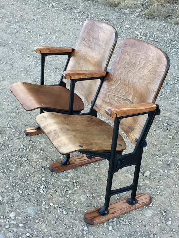 Vintage Theatre Seats Theater Chairs Refinished Theatre Chairs Church Pew Seats Wood Stadium Seat... | Etsy (US)