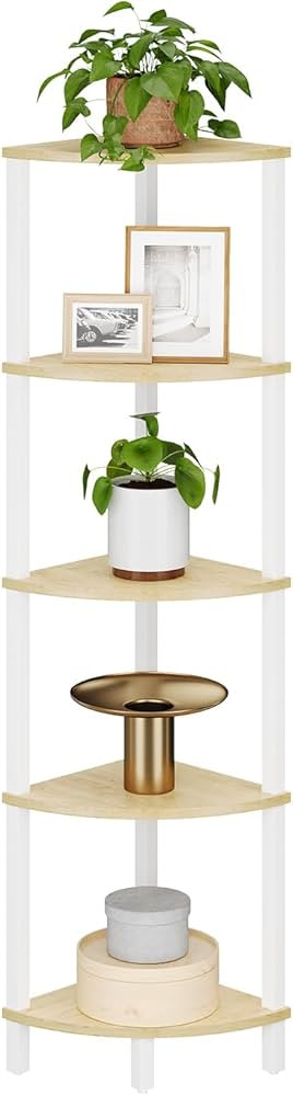 Corner Shelf, 5-Tier Corner Bookshelf, Industrial Corner Ladder Shelf, Rustic Display Shelf for L... | Amazon (US)